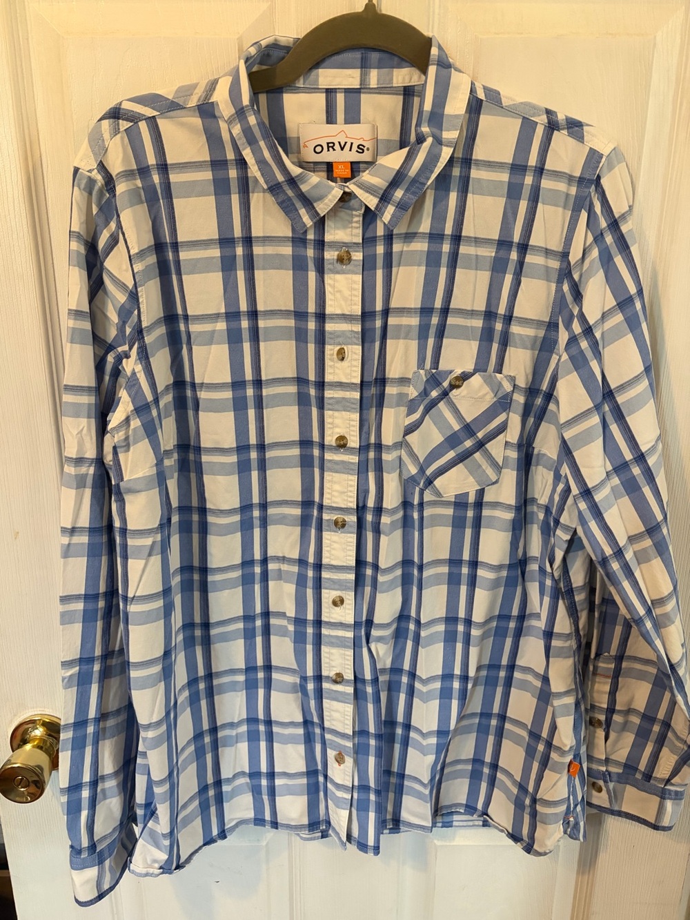 Orvis Women’s White and Blue Plaid Button-Down Shirt